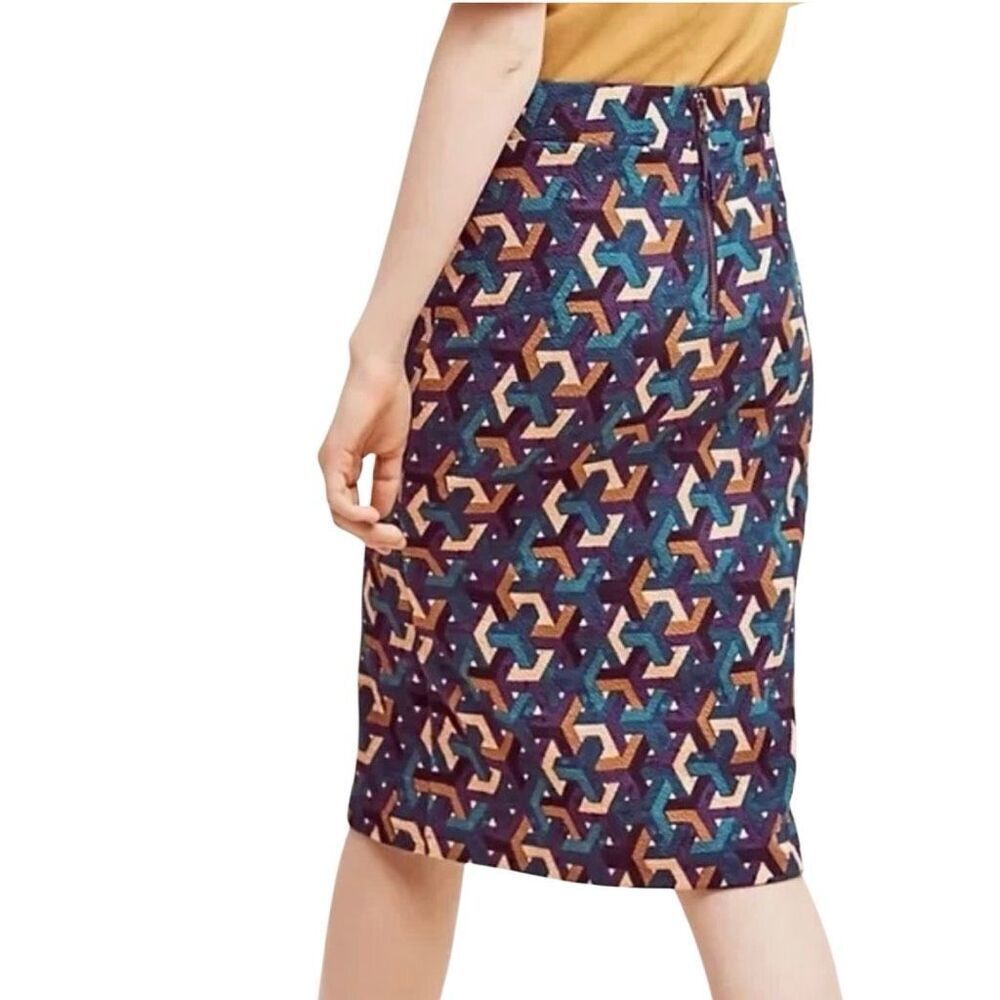 Anthropologie Maeve Midi Stretch Front Slit Geometric Pencil Skirt Small - Picture 6 of 6
